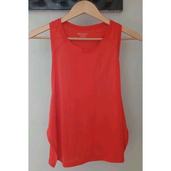Athleta Grid Knit Tank Top Size XL Red Gym Pickleball Breathable Side Slit - Picture 1 of 10